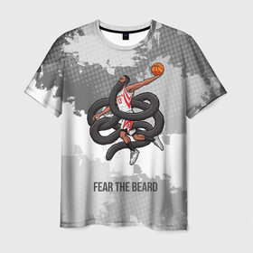 Мужская футболка 3D с принтом Fear the Beard в Новосибирске, 100% полиэфир | прямой крой, круглый вырез горловины, длина до линии бедер | hurden | nba | rockets | баскетбол | нба | харден | хьюстон рокетс