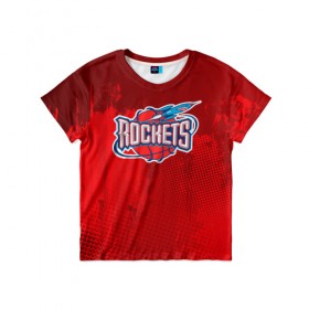Детская футболка 3D с принтом Ракета Рокетс в Новосибирске, 100% гипоаллергенный полиэфир | прямой крой, круглый вырез горловины, длина до линии бедер, чуть спущенное плечо, ткань немного тянется | Тематика изображения на принте: nba | rockets | баскетбол | нба | хьюстон рокетс