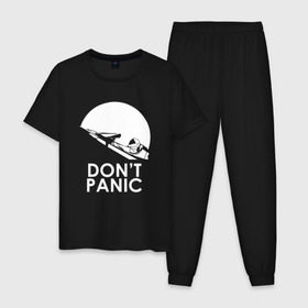 Мужская пижама хлопок с принтом Dont Panic в Новосибирске, 100% хлопок | брюки и футболка прямого кроя, без карманов, на брюках мягкая резинка на поясе и по низу штанин
 | elon musk | spacex | илон маск | космос | марс | спейс икс