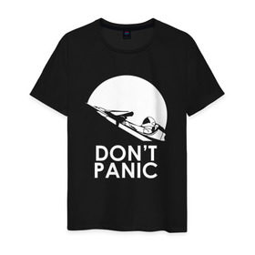 Мужская футболка хлопок с принтом Don`t Panic в Новосибирске, 100% хлопок | прямой крой, круглый вырез горловины, длина до линии бедер, слегка спущенное плечо. | elon musk | spacex | илон маск | космос | марс | спейс икс