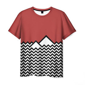 Мужская футболка 3D с принтом Твин Пикс в Новосибирске, 100% полиэфир | прямой крой, круглый вырез горловины, длина до линии бедер | twin peaks | абстракция | волны | горы | паттерн | скалы | твин пикс | треугольные горы