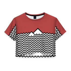 Женская футболка 3D укороченная с принтом Твин Пикс в Новосибирске, 100% полиэстер | круглая горловина, длина футболки до линии талии, рукава с отворотами | twin peaks | абстракция | волны | горы | паттерн | скалы | твин пикс | треугольные горы