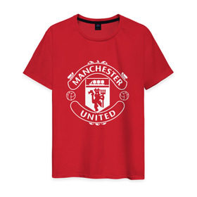 Мужская футболка хлопок с принтом Manchester United в Новосибирске, 100% хлопок | прямой крой, круглый вырез горловины, длина до линии бедер, слегка спущенное плечо. | Тематика изображения на принте: club | football | logo | manchester | rooney | united | английская | дьяволы | красные | лига | лого | логотип | манчестер | премьер | эмблема | юнайтед