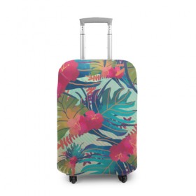 Чехол для чемодана 3D с принтом Тропический в Новосибирске, 86% полиэфир, 14% спандекс | двустороннее нанесение принта, прорези для ручек и колес | весна | джунгли | для весны | для лета | лес | лето | листья | текстура | тропики | цветы