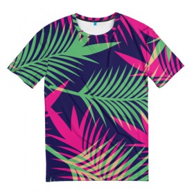 Мужская футболка 3D с принтом Листья Пальмы в Новосибирске, 100% полиэфир | прямой крой, круглый вырез горловины, длина до линии бедер | весна | джунгли | для весны | для лета | лес | лето | листья | текстура | тропики | тропический | цветы