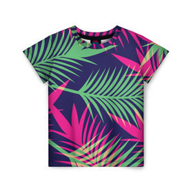 Детская футболка 3D с принтом Листья Пальмы в Новосибирске, 100% гипоаллергенный полиэфир | прямой крой, круглый вырез горловины, длина до линии бедер, чуть спущенное плечо, ткань немного тянется | весна | джунгли | для весны | для лета | лес | лето | листья | текстура | тропики | тропический | цветы