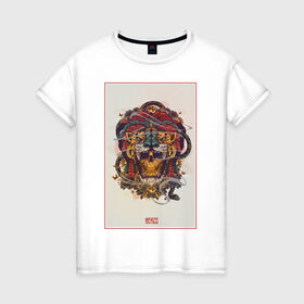 Женская футболка хлопок с принтом Мексика в Новосибирске, 100% хлопок | прямой крой, круглый вырез горловины, длина до линии бедер, слегка спущенное плечо | америка | ацтеки | латино | майя | маска | тигр | череп | этно | южная