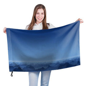 Флаг 3D с принтом Blue Mountains в Новосибирске, 100% полиэстер | плотность ткани — 95 г/м2, размер — 67 х 109 см. Принт наносится с одной стороны | вид | горы | ночь | пейзаж | природа | синий | скалы | сумерки | туман | утро