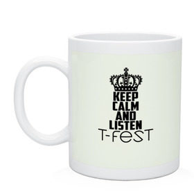 Кружка с принтом Keep calm and listen T-Fest в Новосибирске, керамика | объем — 330 мл, диаметр — 80 мм. Принт наносится на бока кружки, можно сделать два разных изображения | t fest | т фест