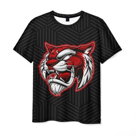 Мужская футболка 3D с принтом RED TIGER / Красный тигр в Новосибирске, 100% полиэфир | прямой крой, круглый вырез горловины, длина до линии бедер | 