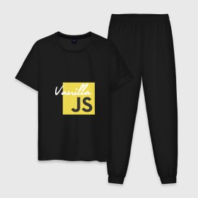 Мужская пижама хлопок с принтом Vanilla JS в Новосибирске, 100% хлопок | брюки и футболка прямого кроя, без карманов, на брюках мягкая резинка на поясе и по низу штанин
 | code | javascript | js | programming | vanilla | код | кодер | программирование | программист | разработчик | скрипт