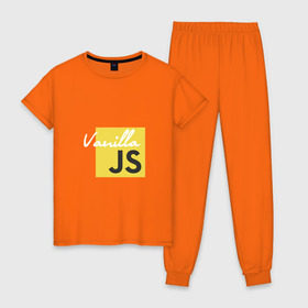 Женская пижама хлопок с принтом Vanilla JS в Новосибирске, 100% хлопок | брюки и футболка прямого кроя, без карманов, на брюках мягкая резинка на поясе и по низу штанин | code | javascript | js | programming | vanilla | код | кодер | программирование | программист | разработчик | скрипт