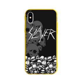 Чехол для Apple iPhone X силиконовый матовый с принтом Slayer Black в Новосибирске, Силикон | Печать на задней стороне чехла, без боковой панели | hard | heavy | metal | rock | skull | trash | метал | рок | слеер | слейер | слэер | слэйер | треш | трэш | череп | черепа