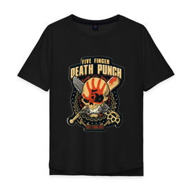 Мужская футболка хлопок Oversize с принтом Five Finger Death Punch в Новосибирске, 100% хлопок | свободный крой, круглый ворот, “спинка” длиннее передней части | Тематика изображения на принте: 5fdp | ffdp | five finger death punch