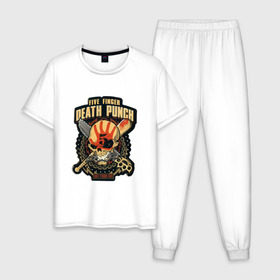Мужская пижама хлопок с принтом Five Finger Death Punch в Новосибирске, 100% хлопок | брюки и футболка прямого кроя, без карманов, на брюках мягкая резинка на поясе и по низу штанин
 | 5fdp | ffdp | five finger death punch