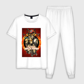 Мужская пижама хлопок с принтом Five Finger Death Punch 2 в Новосибирске, 100% хлопок | брюки и футболка прямого кроя, без карманов, на брюках мягкая резинка на поясе и по низу штанин
 | 5fdp | ffdp | five finger death punch