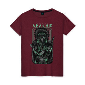 Женская футболка хлопок с принтом Apache в Новосибирске, 100% хлопок | прямой крой, круглый вырез горловины, длина до линии бедер, слегка спущенное плечо | Тематика изображения на принте: апачи | воин | горилла | индеец | обезьяна