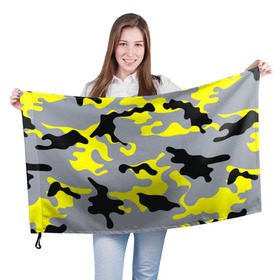 Флаг 3D с принтом Yellow camouflage в Новосибирске, 100% полиэстер | плотность ткани — 95 г/м2, размер — 67 х 109 см. Принт наносится с одной стороны | camouflage | камуфляж | комуфляж