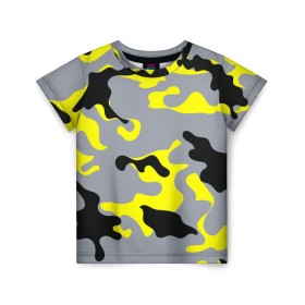 Детская футболка 3D с принтом Yellow camouflage в Новосибирске, 100% гипоаллергенный полиэфир | прямой крой, круглый вырез горловины, длина до линии бедер, чуть спущенное плечо, ткань немного тянется | Тематика изображения на принте: camouflage | камуфляж | комуфляж