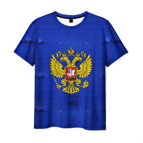 Мужская футболка 3D с принтом Russia Imperium Blue в Новосибирске, 100% полиэфир | прямой крой, круглый вырез горловины, длина до линии бедер | abstraction | grunge | russia | sport | абстракция | герб | краска | русский | символика рф | спорт | спортивный | триколор | униформа | форма | я русский