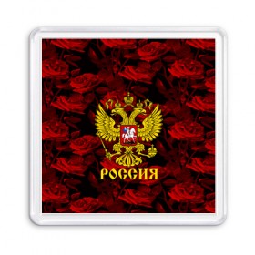 Магнит 55*55 с принтом Russia flower red collection в Новосибирске, Пластик | Размер: 65*65 мм; Размер печати: 55*55 мм | 