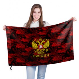 Флаг 3D с принтом Russia flower red collection в Новосибирске, 100% полиэстер | плотность ткани — 95 г/м2, размер — 67 х 109 см. Принт наносится с одной стороны | 