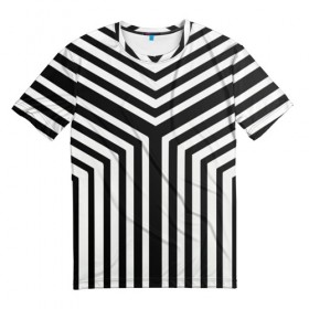 Мужская футболка 3D с принтом Кибер Зебра в Новосибирске, 100% полиэфир | прямой крой, круглый вырез горловины, длина до линии бедер | black and white stripes | geometry | vest | zebra | геометрия | зебра | тельняшка | черно белая полоска