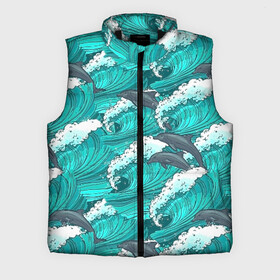 Мужской жилет утепленный 3D с принтом Дельфины в Новосибирске,  |  | dolphins | fish | ocean | pattern | sea | summer | waves | волны | дельфины | лето | море | океан | паттерн | рыбы