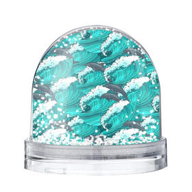 Снежный шар с принтом Дельфины в Новосибирске, Пластик | Изображение внутри шара печатается на глянцевой фотобумаге с двух сторон | dolphins | fish | ocean | pattern | sea | summer | waves | волны | дельфины | лето | море | океан | паттерн | рыбы