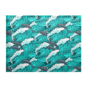 Обложка для студенческого билета с принтом Дельфины в Новосибирске, натуральная кожа | Размер: 11*8 см; Печать на всей внешней стороне | dolphins | fish | ocean | pattern | sea | summer | waves | волны | дельфины | лето | море | океан | паттерн | рыбы