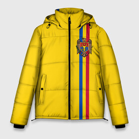 Мужская зимняя куртка 3D с принтом Молдавия лента с гербом в Новосибирске, верх — 100% полиэстер; подкладка — 100% полиэстер; утеплитель — 100% полиэстер | длина ниже бедра, свободный силуэт Оверсайз. Есть воротник-стойка, отстегивающийся капюшон и ветрозащитная планка. 

Боковые карманы с листочкой на кнопках и внутренний карман на молнии. | Тематика изображения на принте: md | mda | moldova | азия | герб | государство | знак | кишинёв | молдаване | молдавия | молдавский | молдова | надпись | патриот | полосы | республика | символ | снг | страна | флаг | флага | цвета