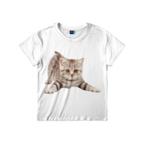 Детская футболка 3D с принтом Самый милый котик в Новосибирске, 100% гипоаллергенный полиэфир | прямой крой, круглый вырез горловины, длина до линии бедер, чуть спущенное плечо, ткань немного тянется | Тематика изображения на принте: 