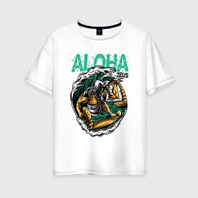 Женская футболка хлопок Oversize с принтом Алоха в Новосибирске, 100% хлопок | свободный крой, круглый ворот, спущенный рукав, длина до линии бедер
 | для отдыха | для отпуска | доска | море | на доске | пальмы | пляж | серф | серфинг | солнце