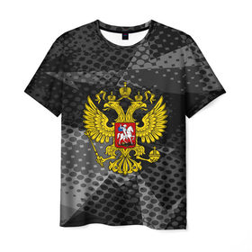 Мужская футболка 3D с принтом RUSSIA BLACK GEOMETRY в Новосибирске, 100% полиэфир | прямой крой, круглый вырез горловины, длина до линии бедер | abstraction | grunge | russia | sport | абстракция | герб | краска | русский | символика рф | спорт | спортивный | триколор | униформа | форма | я русский