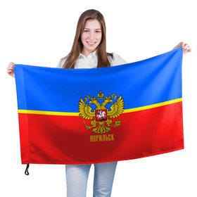 Флаг 3D с принтом Норильск в Новосибирске, 100% полиэстер | плотность ткани — 95 г/м2, размер — 67 х 109 см. Принт наносится с одной стороны | abstraction | grunge | russia | sport | абстракция | герб | краска | норильск | русский | символика рф | спорт | спортивный | триколор | униформа | форма | я русский