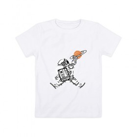 Детская футболка хлопок с принтом Космонавт в Новосибирске, 100% хлопок | круглый вырез горловины, полуприлегающий силуэт, длина до линии бедер | астронавт | в космосе | в прыжке | космонавт | космос | мороженное | планета | планеты | пространство | с космосом | юпитер