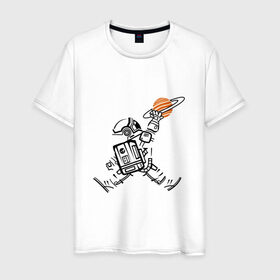 Мужская футболка хлопок с принтом Космонавт в Новосибирске, 100% хлопок | прямой крой, круглый вырез горловины, длина до линии бедер, слегка спущенное плечо. | Тематика изображения на принте: астронавт | в космосе | в прыжке | космонавт | космос | мороженное | планета | планеты | пространство | с космосом | юпитер