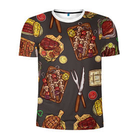 Мужская футболка 3D спортивная с принтом Вкуснятина в Новосибирске, 100% полиэстер с улучшенными характеристиками | приталенный силуэт, круглая горловина, широкие плечи, сужается к линии бедра | барбекю | еда | кулинария | мясо | повар | стейк | шашлык