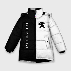 Зимняя куртка для девочек 3D с принтом Peugeot в Новосибирске, ткань верха — 100% полиэстер; подклад — 100% полиэстер, утеплитель — 100% полиэстер. | длина ниже бедра, удлиненная спинка, воротник стойка и отстегивающийся капюшон. Есть боковые карманы с листочкой на кнопках, утяжки по низу изделия и внутренний карман на молнии. 

Предусмотрены светоотражающий принт на спинке, радужный светоотражающий элемент на пуллере молнии и на резинке для утяжки. | 206 | 207 | 208 | 307 | 308 | 407 | 408 | 907 | boxer | crossover | peugeot | sport | авто | автомобиль | знак | лого | машина | пежо | пежот | пезжо | седан | символ | спорт | тачка | хэтчбек | эмблема