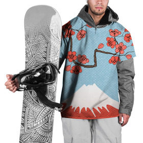 Накидка на куртку 3D с принтом Гора Фудзияма в Новосибирске, 100% полиэстер |  | белый | вершина | вишня | зима | красный | сакура | синий | снег | япония