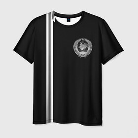 Мужская футболка 3D с принтом USSR в Новосибирске, 100% полиэфир | прямой крой, круглый вырез горловины, длина до линии бедер | ussr | герб | надпись | патриот | патриотизм | россия | символ | советский союз | ссср | черно белый | я русский