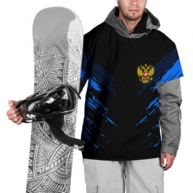 Накидка на куртку 3D с принтом Russia-sport collection BLUE в Новосибирске, 100% полиэстер |  | abstraction | grunge | russia | sport | абстракция | герб | краска | русский | символика рф | спорт | спортивный | триколор | униформа | форма | я русский