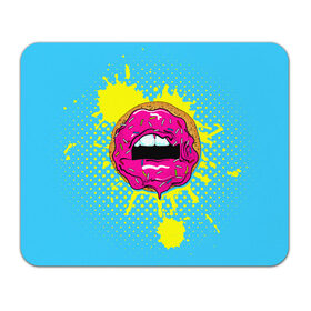 Коврик прямоугольный с принтом Donut lips в Новосибирске, натуральный каучук | размер 230 х 185 мм; запечатка лицевой стороны | Тематика изображения на принте: donut | kiss | lips | pop art | splash | sweet | брызги | губы | пончик | поп арт