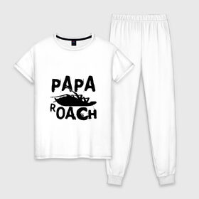 Женская пижама хлопок с принтом Papa Roach в Новосибирске, 100% хлопок | брюки и футболка прямого кроя, без карманов, на брюках мягкая резинка на поясе и по низу штанин | papa roach | roach | папа роач | папароач | папароч | роач | роч