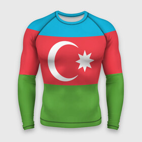 Мужской рашгард 3D с принтом Азербайджан в Новосибирске,  |  | Тематика изображения на принте: azerbaijan | azrbaycan | звезда | ислам | полумесяц | флаг