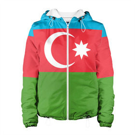 Женская куртка 3D с принтом Азербайджан в Новосибирске, ткань верха — 100% полиэстер, подклад — флис | прямой крой, подол и капюшон оформлены резинкой с фиксаторами, два кармана без застежек по бокам, один большой потайной карман на груди. Карман на груди застегивается на липучку | azerbaijan | azrbaycan | звезда | ислам | полумесяц | флаг