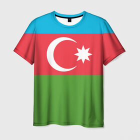 Мужская футболка 3D с принтом Азербайджан в Новосибирске, 100% полиэфир | прямой крой, круглый вырез горловины, длина до линии бедер | azerbaijan | azrbaycan | звезда | ислам | полумесяц | флаг