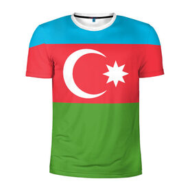 Мужская футболка 3D спортивная с принтом Азербайджан в Новосибирске, 100% полиэстер с улучшенными характеристиками | приталенный силуэт, круглая горловина, широкие плечи, сужается к линии бедра | azerbaijan | azrbaycan | звезда | ислам | полумесяц | флаг