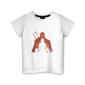 Детская футболка хлопок с принтом The Whitcher в Новосибирске, 100% хлопок | круглый вырез горловины, полуприлегающий силуэт, длина до линии бедер | hunt | wild | ведьмак | геральт | дикая | краска | красный | охота | силуэт | цири