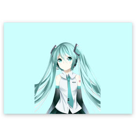 Поздравительная открытка с принтом Hatsune Miku в Новосибирске, 100% бумага | плотность бумаги 280 г/м2, матовая, на обратной стороне линовка и место для марки
 | Тематика изображения на принте: hatsune miku